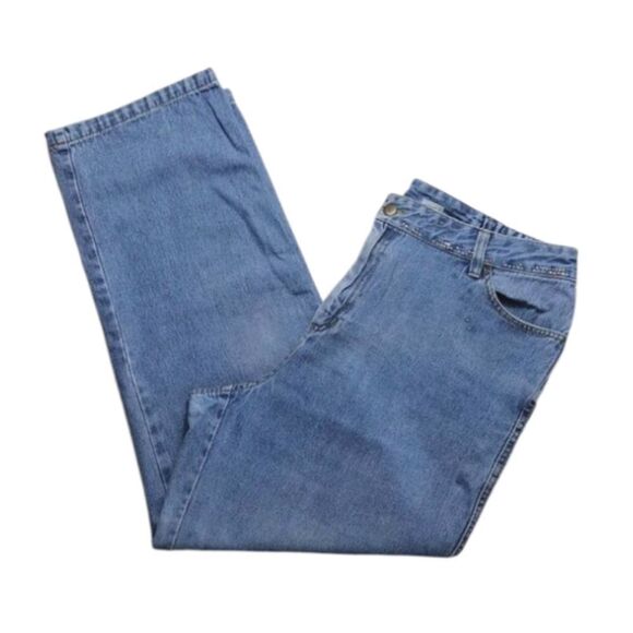 VTG 80s Medium Wash Studded High Waist Wide Leg Jeans Large Petite - Picture 14 of 14